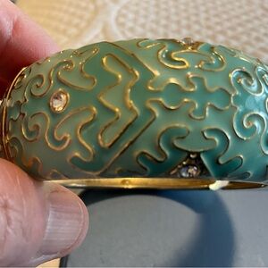 Gold-Trim Turquoise Enamel Bangle Bracelet with Crystal Accents